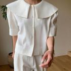 Short-sleeve Collared Blouse Milky White - One Size