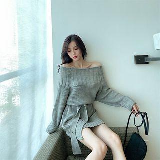 Cold Shoulder Sweater Dress Dress - Gray - One Size