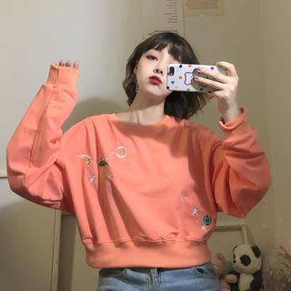 Cartoon Embroidered Cropped Pullover