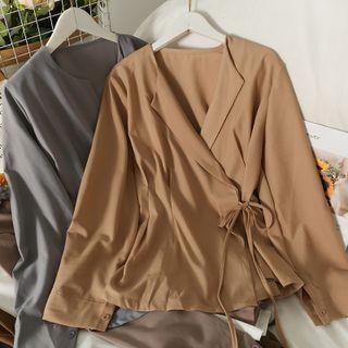 Tie-waist V-neck Shirt In 6 Colors