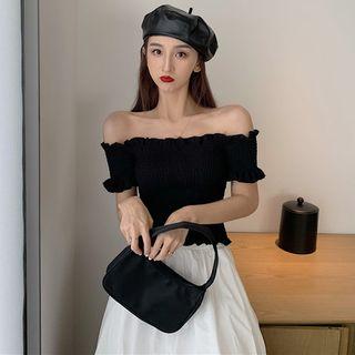 Off-shoulder Frilled Ruched Cropped Top
