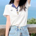 Short-sleeve Embroidered Polo Shirt / Mini Pleated Skirt