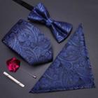 Set: Jacquard Necktie + Bow Tie + Pocket Square + Tie Clip + Pin Brooch As Shown In Figure - One Size