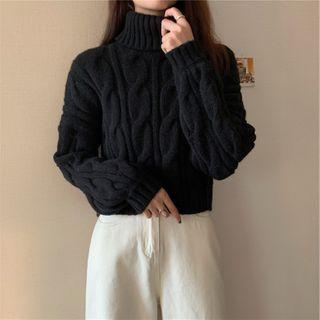 Turtleneck Cable Knit Cropped Top
