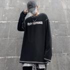 Lettering Stitched Long-sleeve Round Neck T-shirt