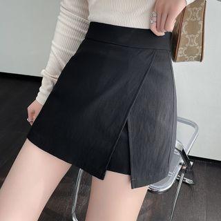 High-waist Plain Asymmetrical Hem Skort