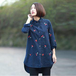Long-sleeve Embroidered Striped Shirt