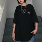 Embroidered Elbow-sleeve Oversize T-shirt