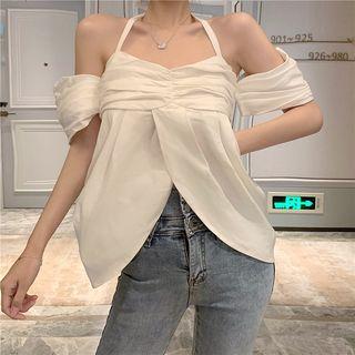 Cut-out Shoulder Halter Chiffon Top As Shown In Figure - One Size