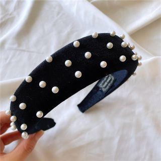 Faux Pearl Velour Headband Black & White - One Size