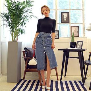 Button-front Midi Denim Skirt