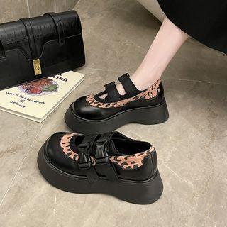 Leopard Print Panel Platform Mary Jane Shoes