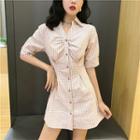 Plaid Short-sleeve Tunic Shirt As Shown In Figure - One Size