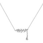 Leaf Rhinestone Pendant Sterling Silver Necklace Silver - One Size