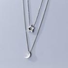 925 Sterling Silver Moon & Star Pendant Layered Necklace As Shown In Figure - One Size