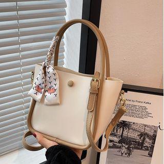 Contrast Trim Faux Leather Bucket Crossbody Bag