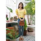Square-neck Puff-sleeve Frilled Blouse