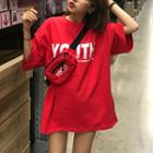 Set: Lettering Elbow-sleeve T-shirt + Sling Bag