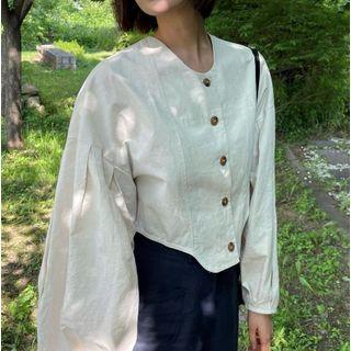 Lantern-sleeve Round-neck Asymmetrical Shirt