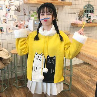 Long-sleeve Fleece-panel Printed Top