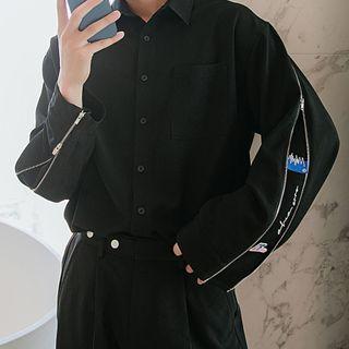 Lettering Zip Detail Shirt