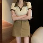 Short-sleeve V-neck Polo Shirt / Mini Skirt