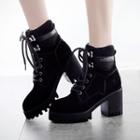 Genuine Leather Chunky Heel Platform Lace-up Short Boots