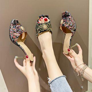 Patterned High Heel Slide Sandals