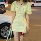 Short-sleeve Crinkled Mini Sheath Dress Yellow - One Size