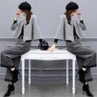 Set: 3/4-sleeve Snap Button Jacket + Cropped Wide-leg Pants