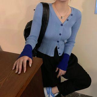 Long-sleeve Color-block Knit Cardigan