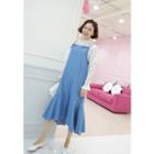 Spaghetti-strap Ruffle-hem Denim Long Dress