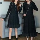 Long-sleeve Ruffled Knit Mini Dress / Midi Dress