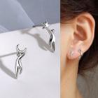 Non-matching Alloy Moon & Star Earring 1 Pair - With Ear Nuts - Silver - One Size