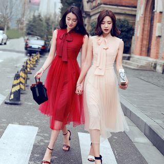 Tie-neck Sleeveless A-line Midi Dress