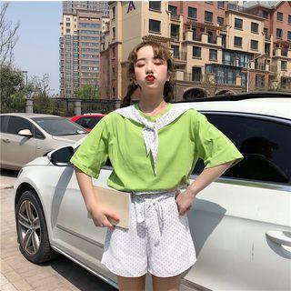 Dotted Panel Short-sleeve T-shirt / Wide-leg Shorts