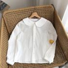 Plain Peter-pan Collar Long-sleeve Blouse White - One Size