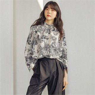 Mock-neck Printed Blouse Ivory - One Size