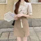 Short-sleeve Bow Blouse / Midi Skirt