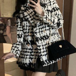 Double-breasted Houndstooth Tweed Blazer Black & White - One Size