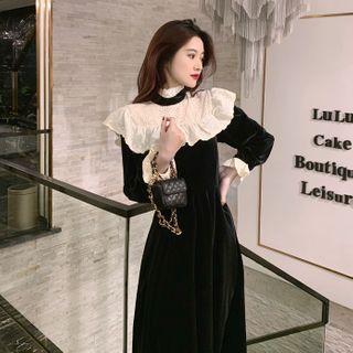 Long-sleeve Lace Velvet Dress