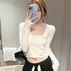 Square-neck Button-up Cropped Sweater