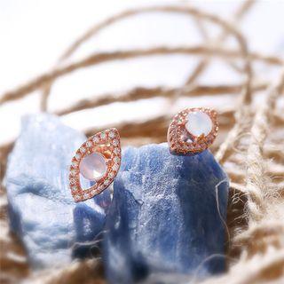 Rhinestone Moonstone Eye Stud Earring Rose Gold - One Size