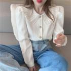 Collared Faux Pearl Button Blouse