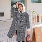 Hooded Checked Sherpa-fleece Lined Coat