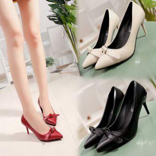High-heel Pointy-toe Bow-accent Pumps