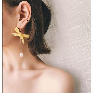 Faux Pearl Fabric Bow Dangle Earring 1 Pair - As Shown In Figure - One Size