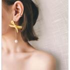 Faux Pearl Fabric Bow Dangle Earring 1 Pair - As Shown In Figure - One Size