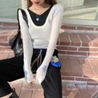 Mock Two-piece Long-sleeve Lettering Knit Top