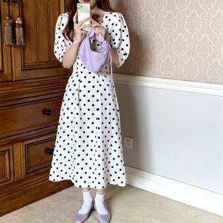 Short-sleeve Dotted Slim-fit Dress